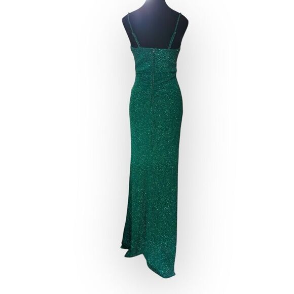 NWOT City Triangles Womens Green Sparkly Slit Maxi Dress Size XS Juniors - Picture 2 of 6